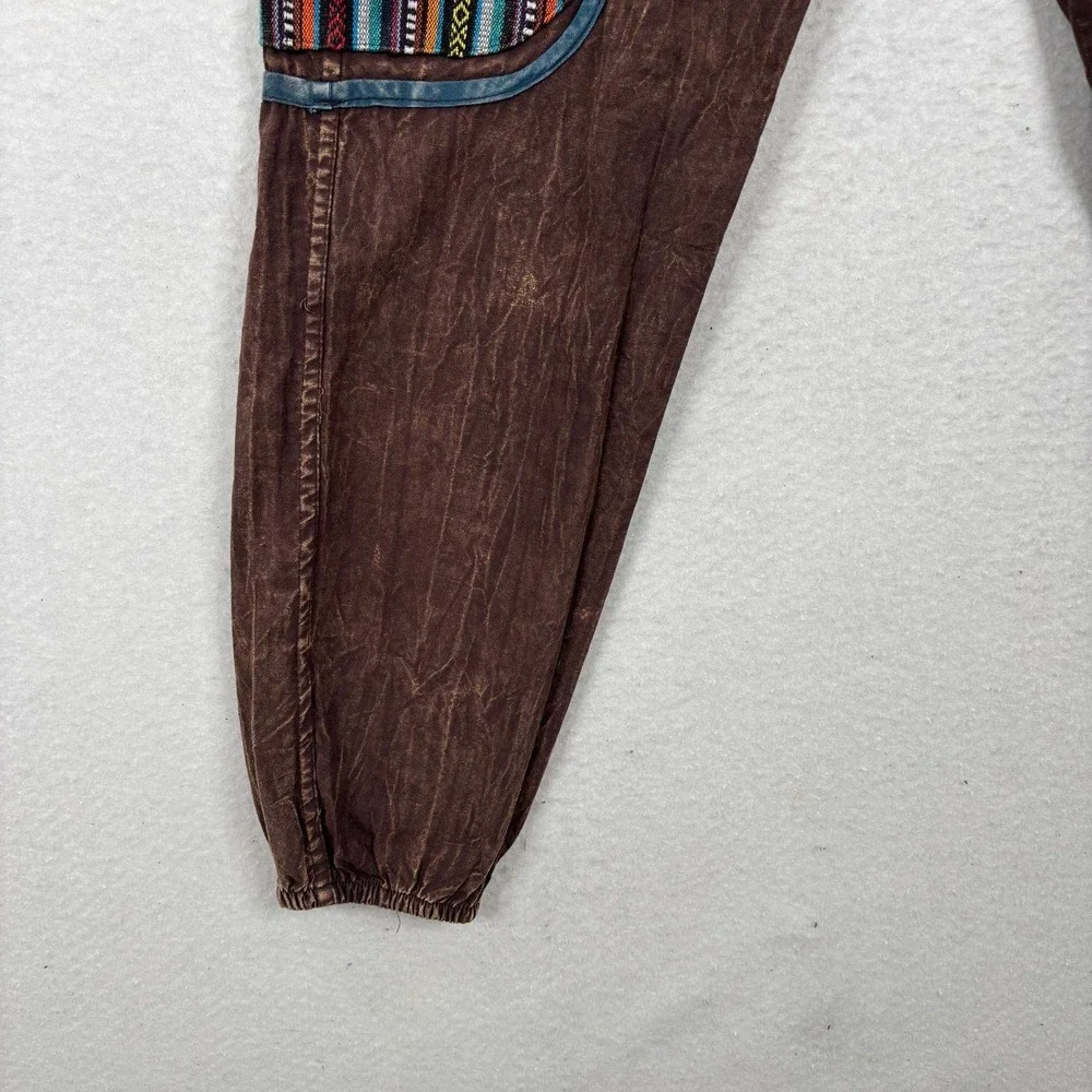 Ubranded Stonewashed Harem Pants Cotton Boho Cargo Medium Brown Tribal Woven
